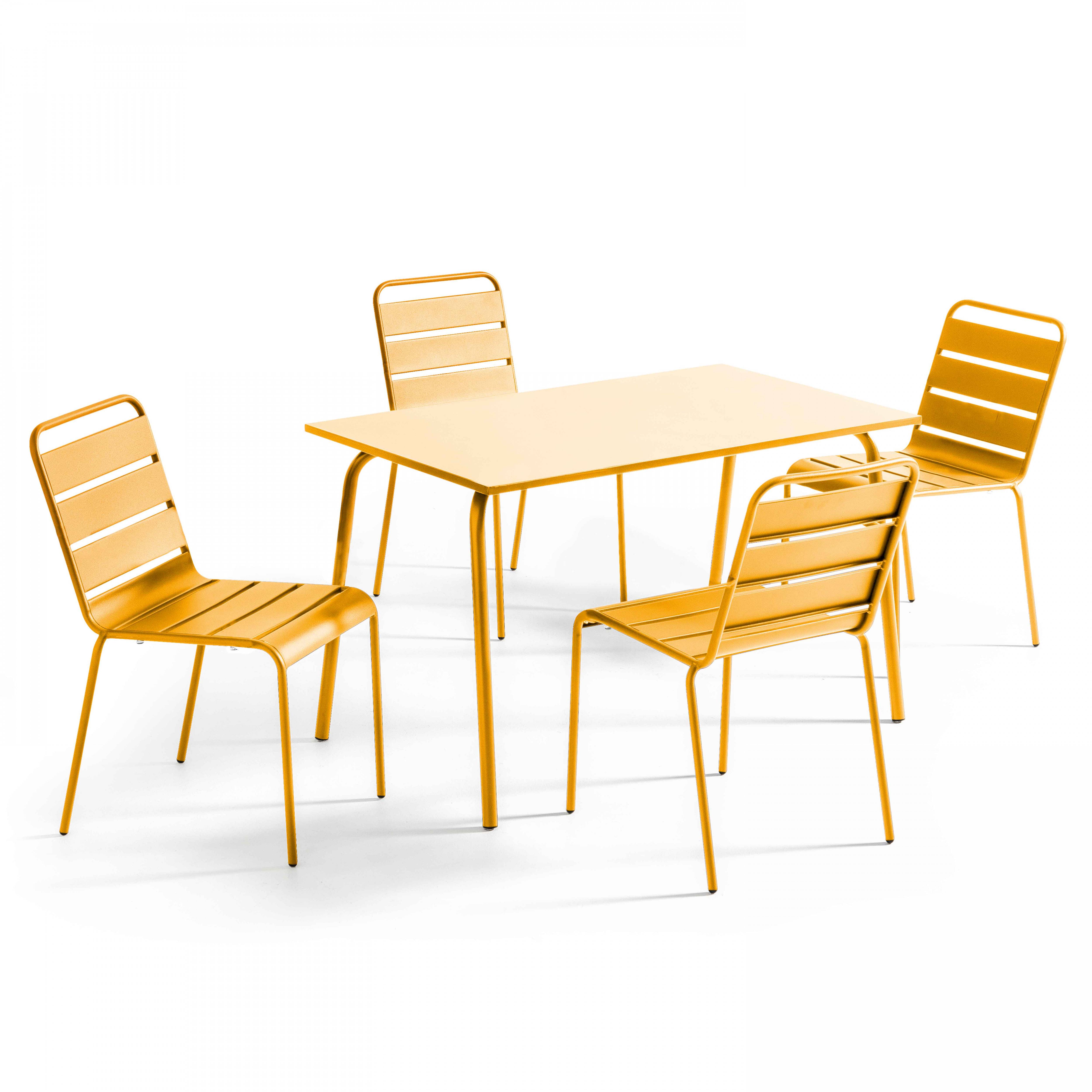 Oviala - Ensemble table de jardin en métal et 4 chaises jaune Palavas - Oviala - Image 1