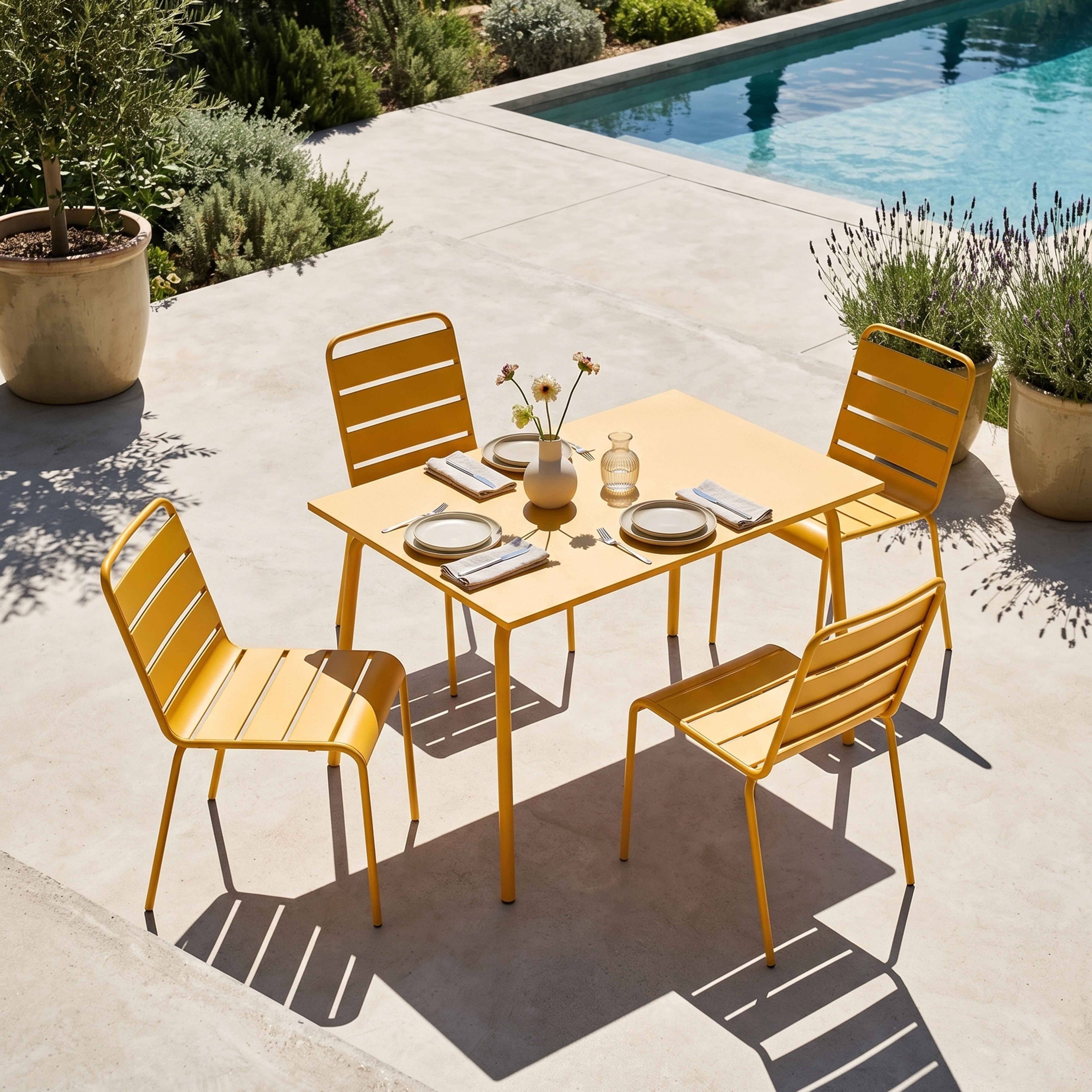 Oviala - Ensemble table de jardin en métal et 4 chaises jaune Palavas - Oviala - Image 2