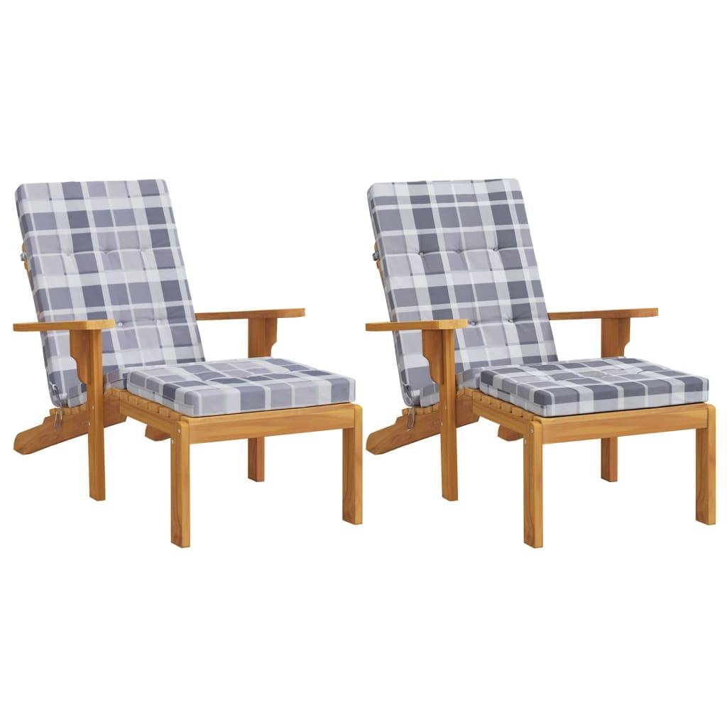 Coussin Bain de soleil | Coussins de chaise longue lot de 2 gris motif à carreaux Maison Chic - Image 3
