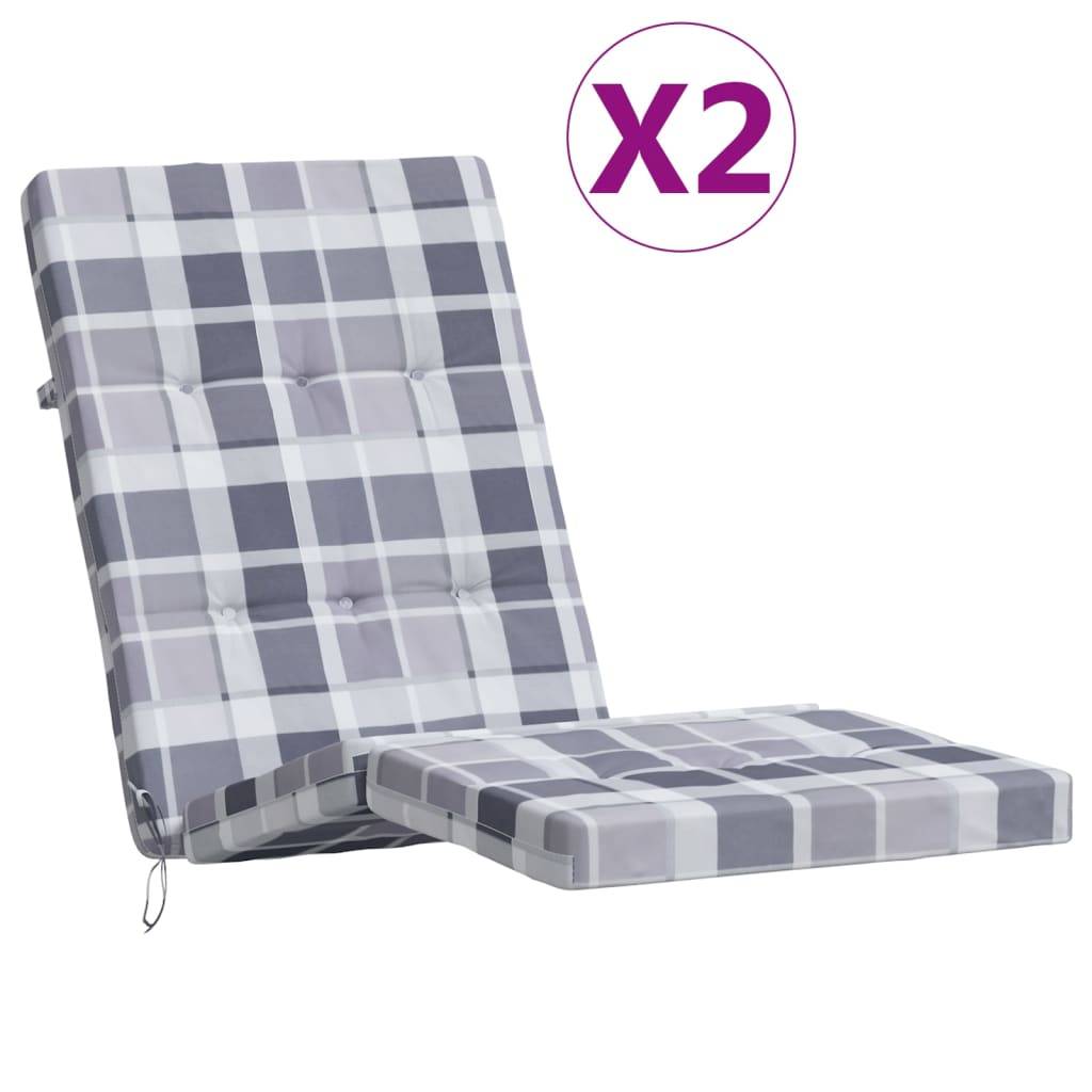Coussin Bain de soleil | Coussins de chaise longue lot de 2 gris motif à carreaux Maison Chic