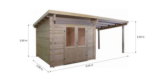 Habrita - Abri Madriers bois massif - 42 mm- surface extérieur 9,09 m2 - Toit monopente - bac acier - Image 4
