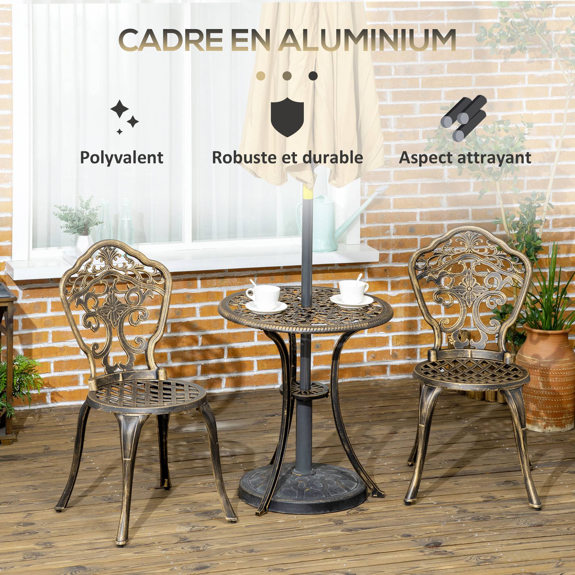 Outsunny - Ensemble bistrot de jardin 2 personnes 3 pièces aluminium aspect fer forgé - Outsunny - Image 5