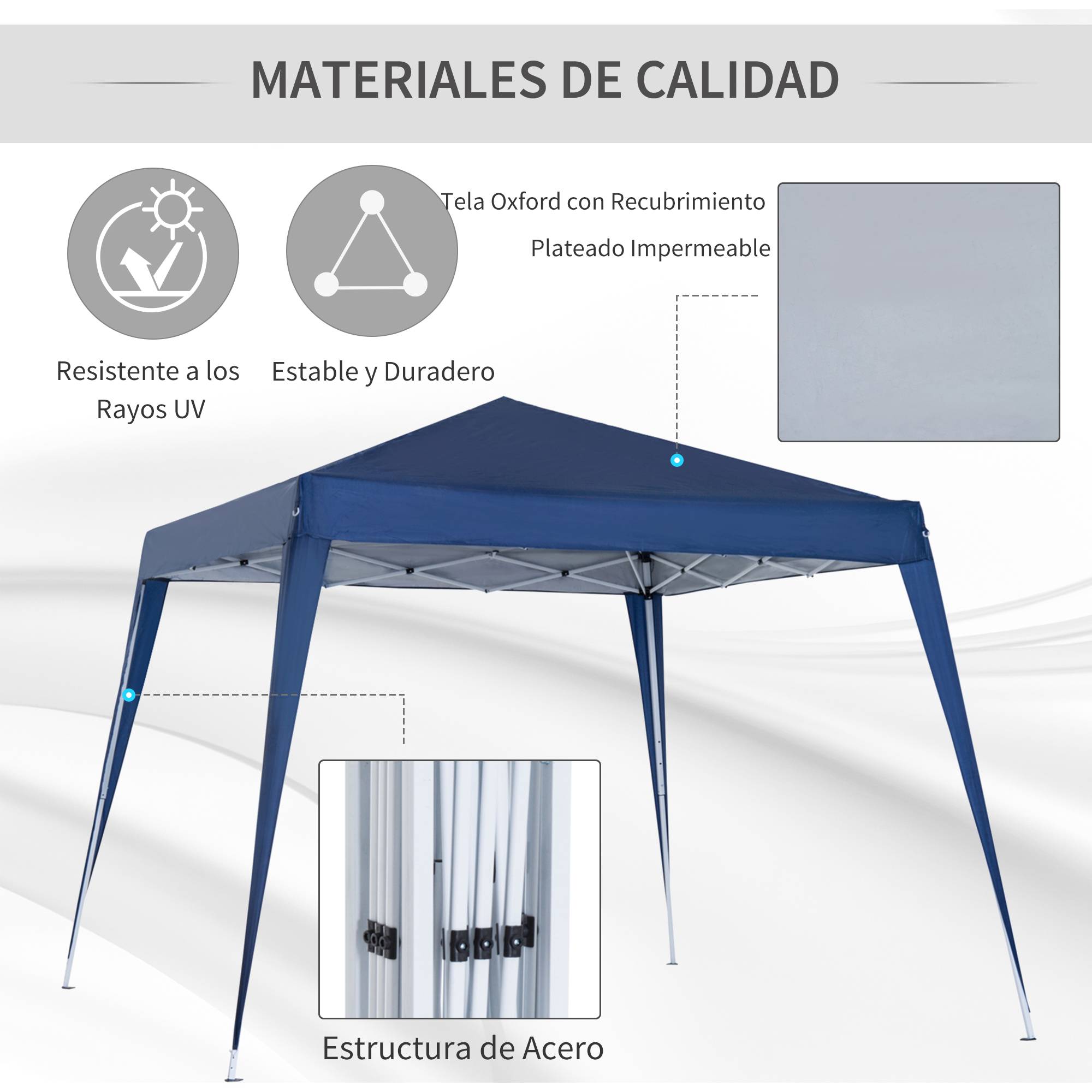 ComfortXL - Tonnelle pliante de jardin acier toile Oxford pop-up anti-UV 2,4 x 2,4 m bleue - ComfortXL Outdoor Living - Image 8