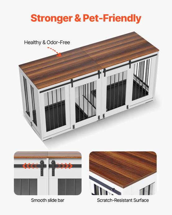 VEVOR Cage chien meuble bois, 1800x600x861 mm. Porte coulissante, plateau amovible. Marron/blanc. - Image 5