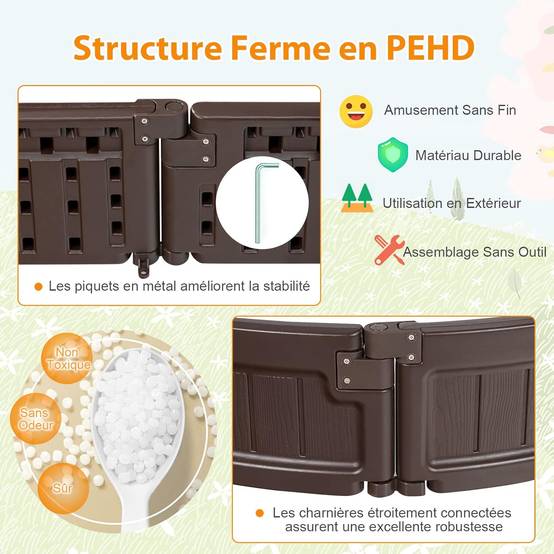 COSTWAY Bac à Sable Enfant Ovale 183x105x21 cm en Plastique avec Housse de Protection Etanche Bâche Intégrée Sièges Doublure Marron - Image 2