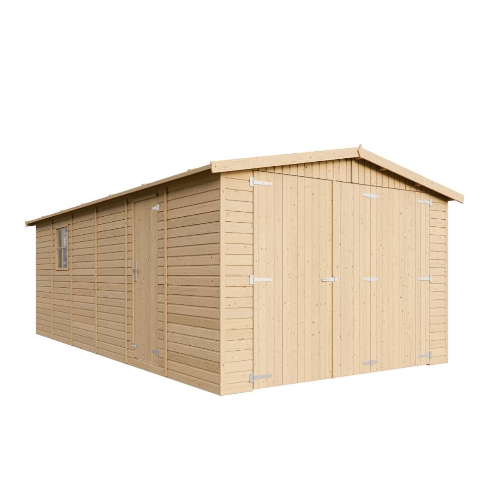 Timbela - Garage en bois Naturel H222X616x324 cm / 18 m² - Rangement pour vélos, remise à outils - 17 mm d’épaisseur - Timbela M102 - Image 5