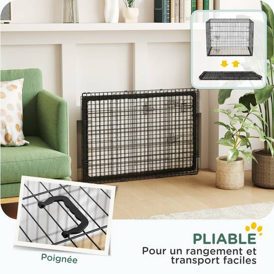 Caisse de transport acier voyage grand chien pliable accès double 90x58x62cm noir - ComfortXL Outdoor Living - Image 9