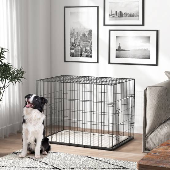 Caisse de transport acier voyage grand chien pliable accès double 90x58x62cm noir - ComfortXL Outdoor Living - Image 4