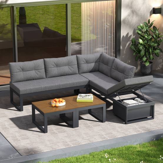 Salon de Jardin avec Canapé Modulaire et Table Basse pour terrasse Polyester Gris - Image 2