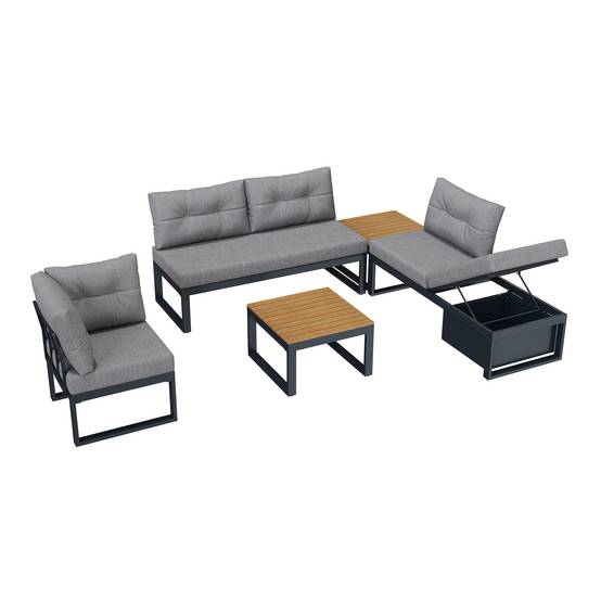 Salon de Jardin avec Canapé Modulaire et Table Basse pour terrasse Polyester Gris - Image 1