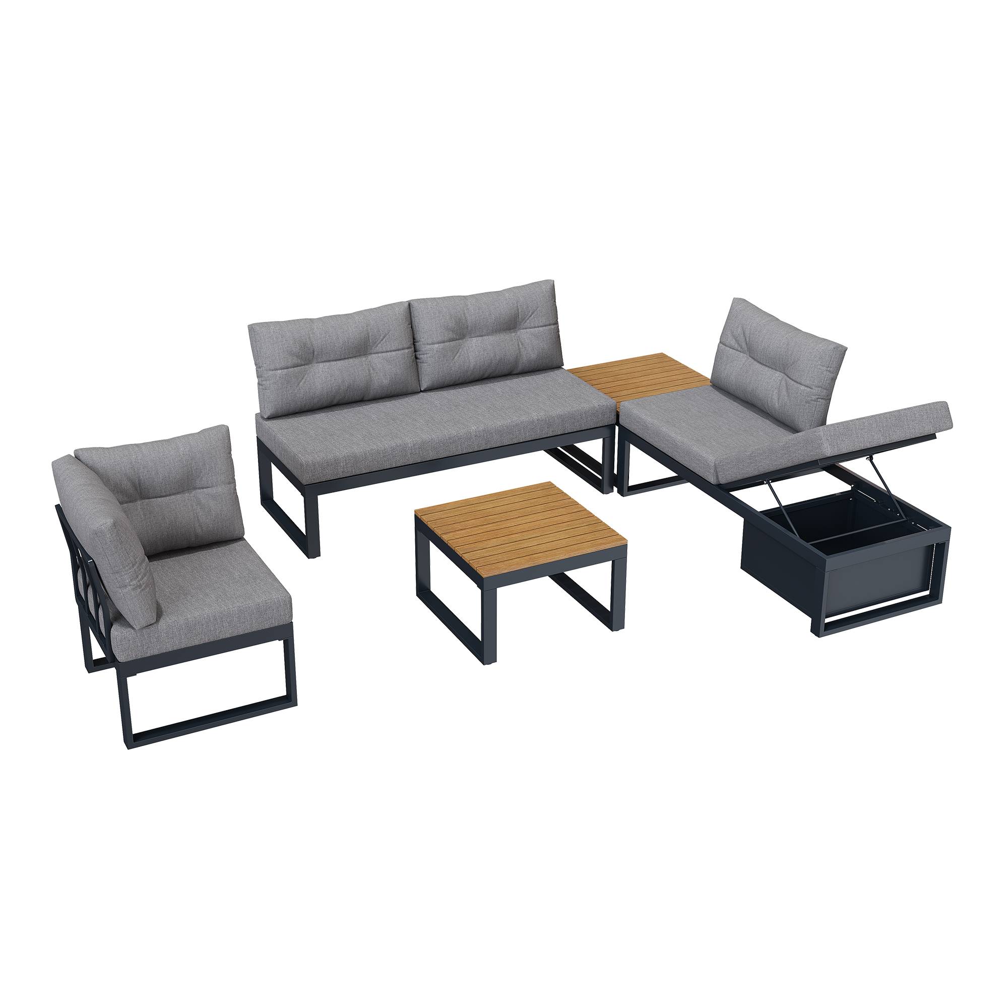 Salon de Jardin avec Canapé Modulaire et Table Basse pour terrasse Polyester Gris