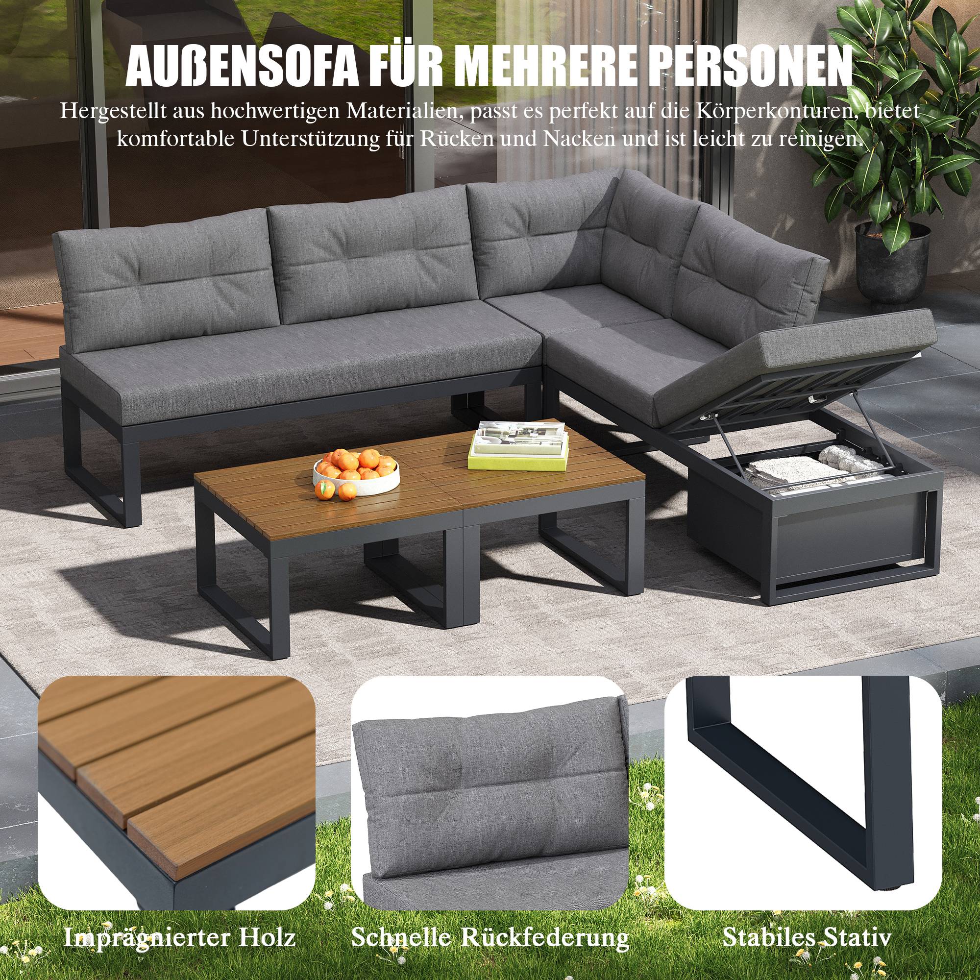 Salon de Jardin avec Canapé Modulaire et Table Basse pour terrasse Polyester Gris - Image 8