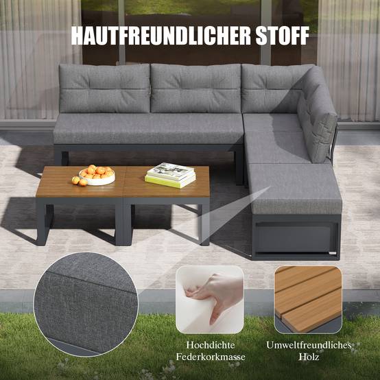 Salon de Jardin avec Canapé Modulaire et Table Basse pour terrasse Polyester Gris - Image 7