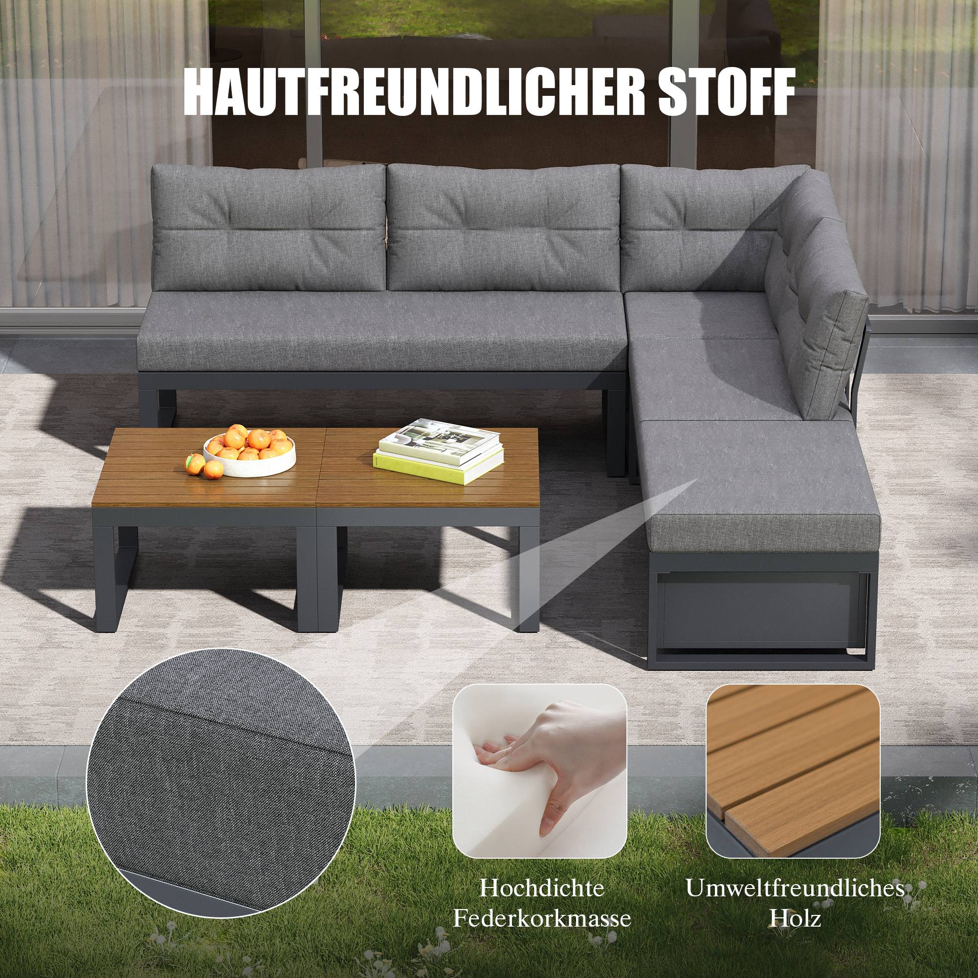 Salon de Jardin avec Canapé Modulaire et Table Basse pour terrasse Polyester Gris - Image 7