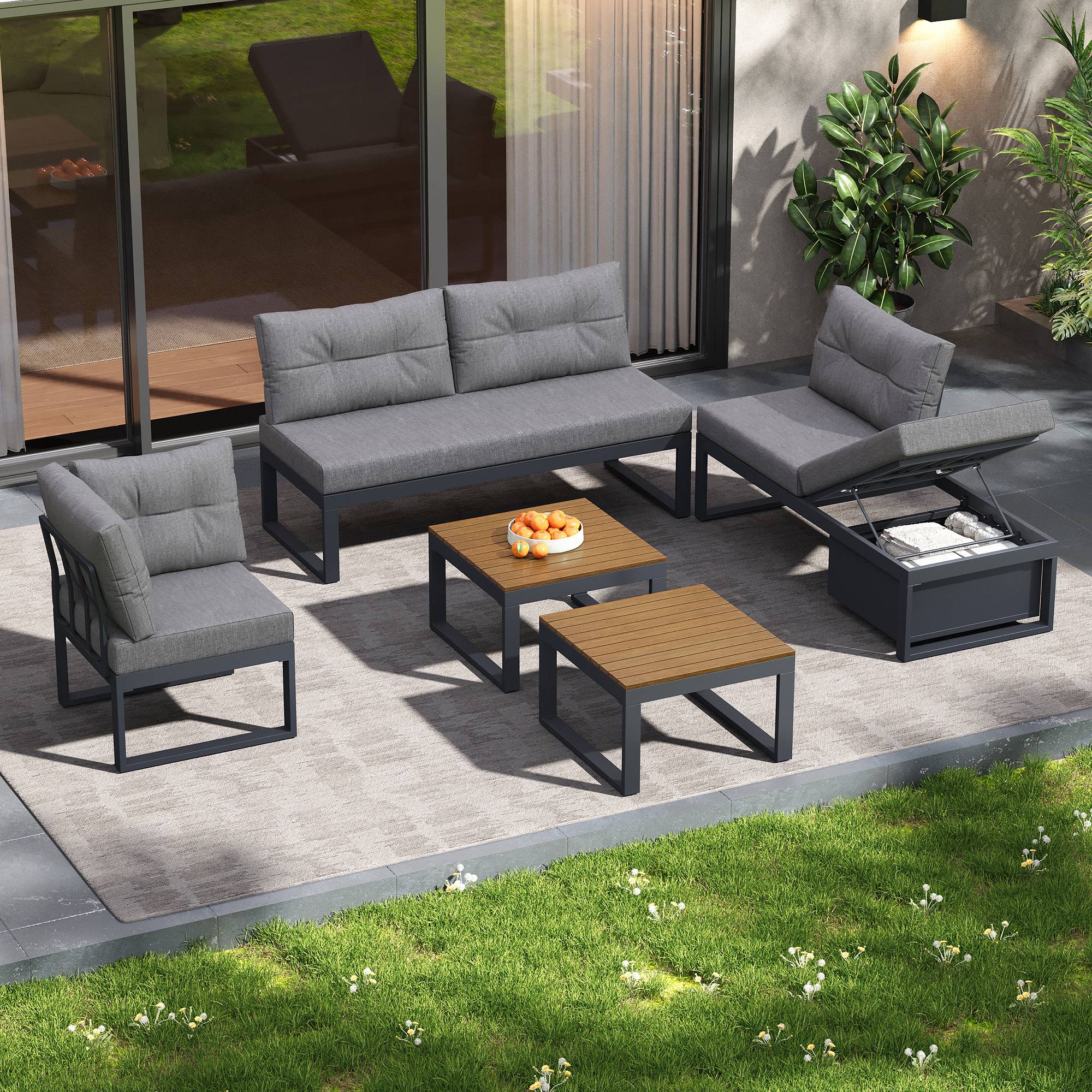 Salon de Jardin avec Canapé Modulaire et Table Basse pour terrasse Polyester Gris - Image 6