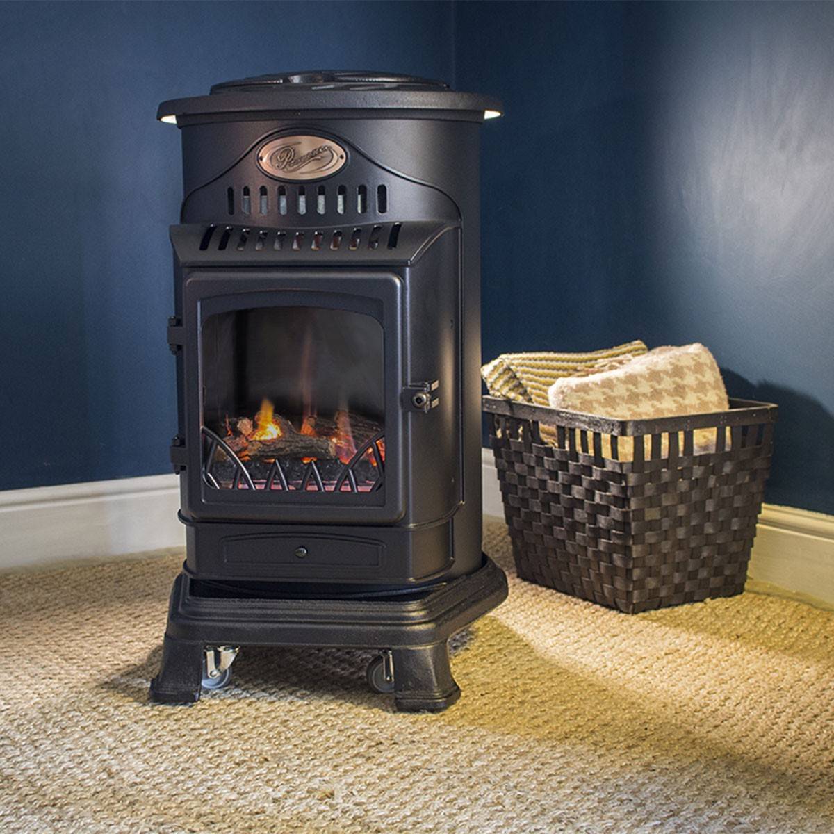 Universal - Poêle à gaz Fonte véritable 3.4KW NOIR Chauffage au gaz avec Effet feu de bois Provence UNIVERSAL - Image 2