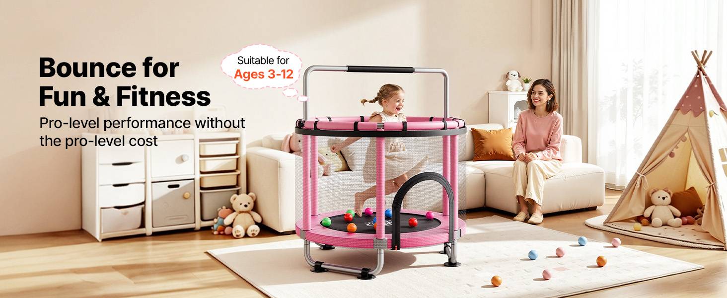 Vevor - VEVOR Trampoline enfant 142 cm, charge 60 kg, rond, filet de sécurité, coussin PVC, accessoires inclus, intérieur et extérieur. - Image 9