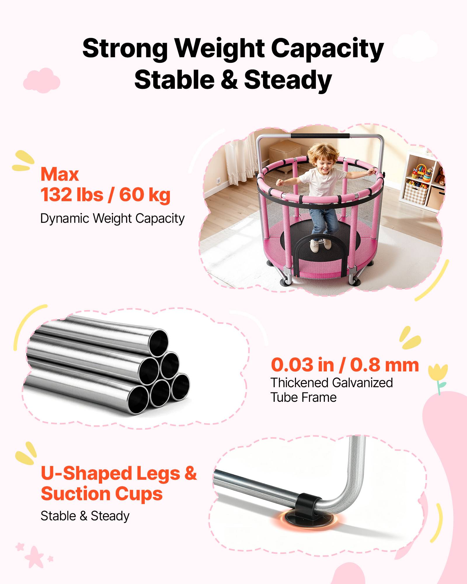 Vevor - VEVOR Trampoline enfant 142 cm, charge 60 kg, rond, filet de sécurité, coussin PVC, accessoires inclus, intérieur et extérieur. - Image 2