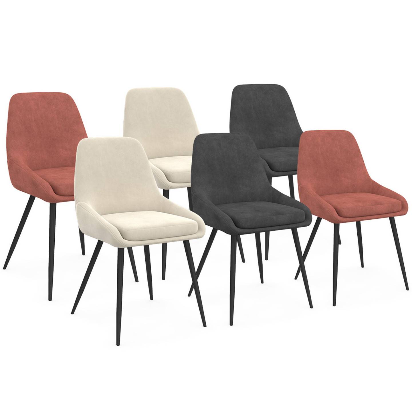 Lot de 6 chaises THALYA en velours mix color gris foncé x2, terracotta x2, beige x2 avec accoudoirs - Image 2