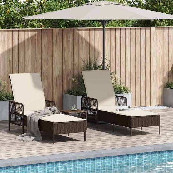 Transat | Bain de soleil | Chaise longue avec coussin 3 pcs Marron et crème blanche polyrotin - Image 2