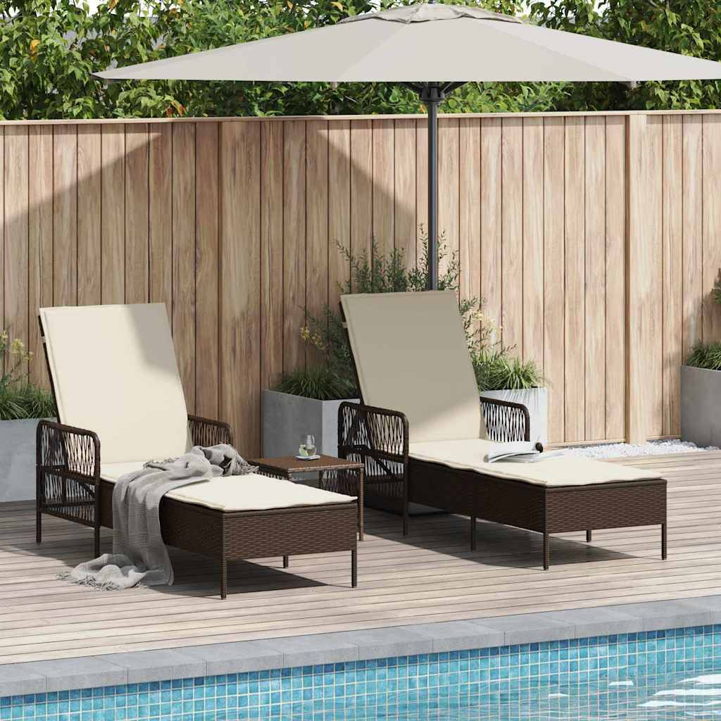 Transat | Bain de soleil | Chaise longue avec coussin 3 pcs Marron et crème blanche polyrotin - Image 2