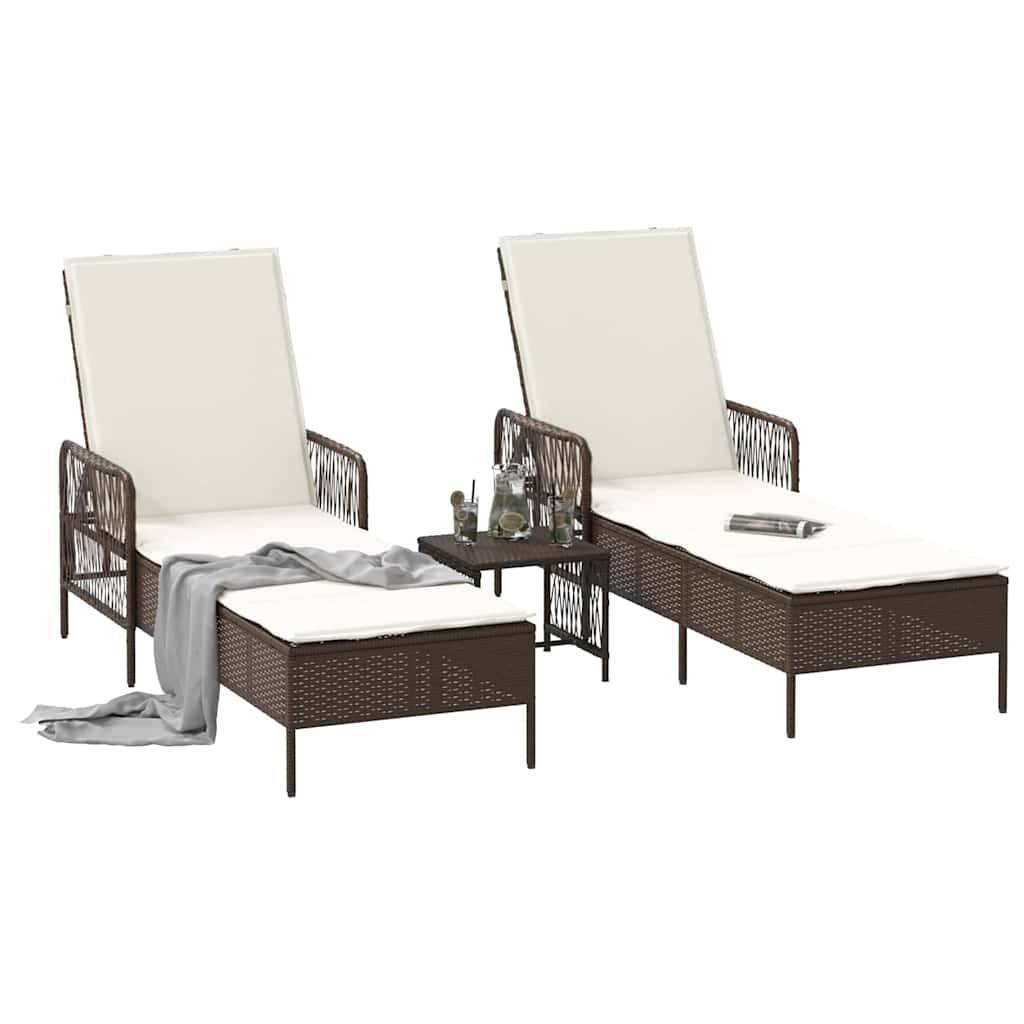 Transat | Bain de soleil | Chaise longue avec coussin 3 pcs Marron et crème blanche polyrotin - Image 3