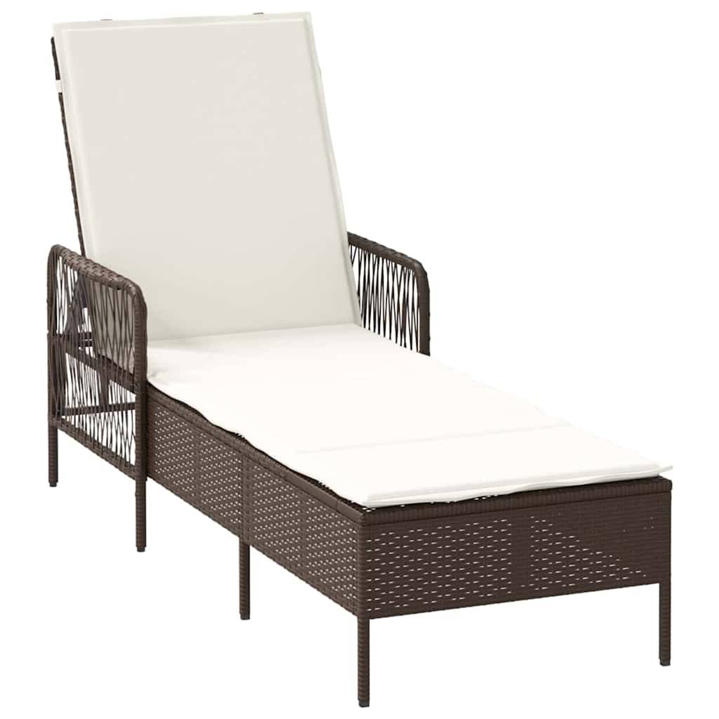 Transat | Bain de soleil | Chaise longue avec coussin 3 pcs Marron et crème blanche polyrotin - Image 5