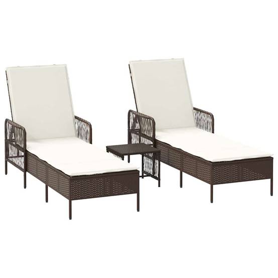 Transat | Bain de soleil | Chaise longue avec coussin 3 pcs Marron et crème blanche polyrotin - Image 1