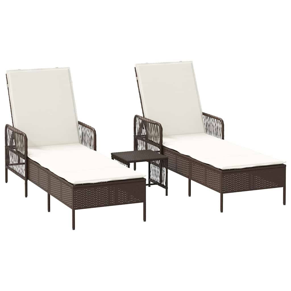 Transat | Bain de soleil | Chaise longue avec coussin 3 pcs Marron et crème blanche polyrotin - Image 1