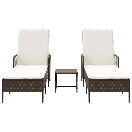 Transat | Bain de soleil | Chaise longue avec coussin 3 pcs Marron et crème blanche polyrotin - Image 7