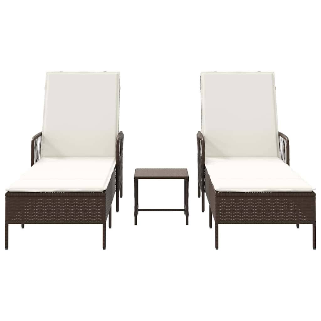 Transat | Bain de soleil | Chaise longue avec coussin 3 pcs Marron et crème blanche polyrotin - Image 7