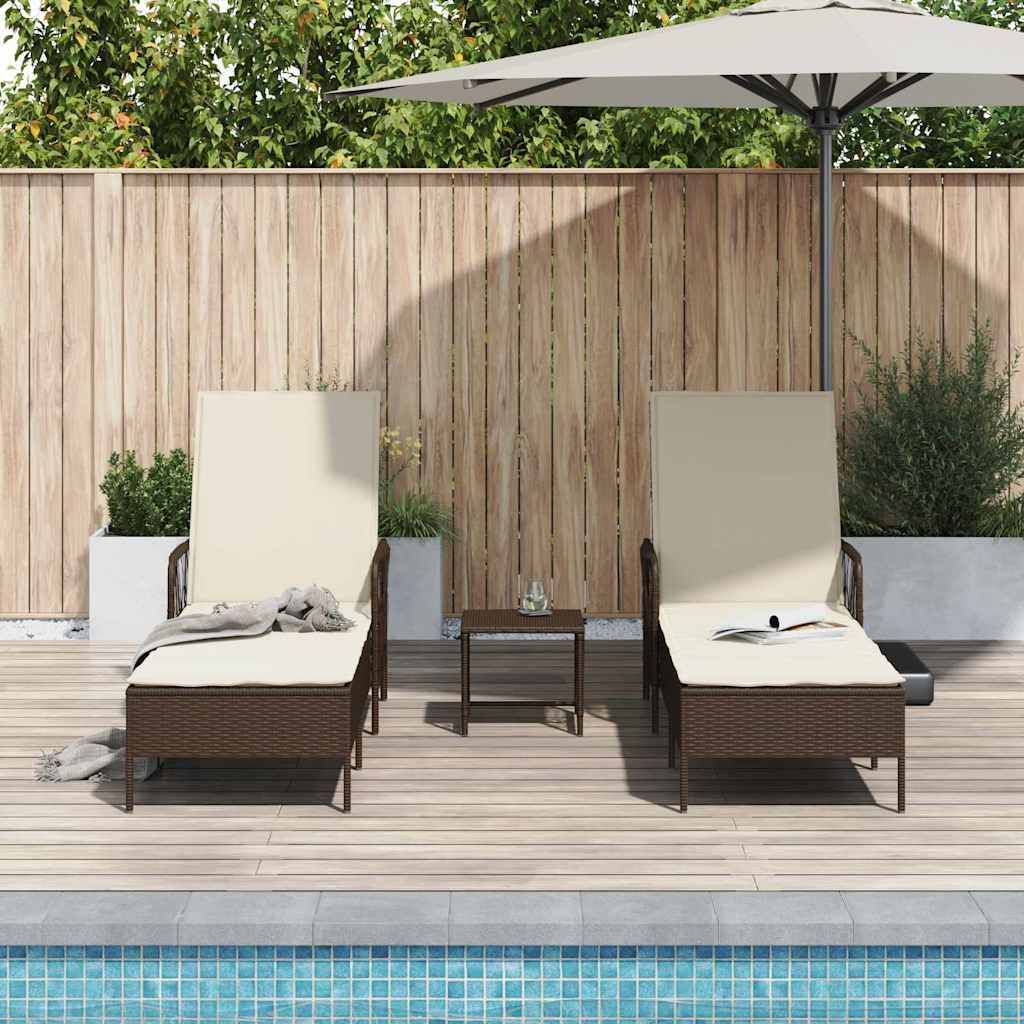 Transat | Bain de soleil | Chaise longue avec coussin 3 pcs Marron et crème blanche polyrotin - Image 4
