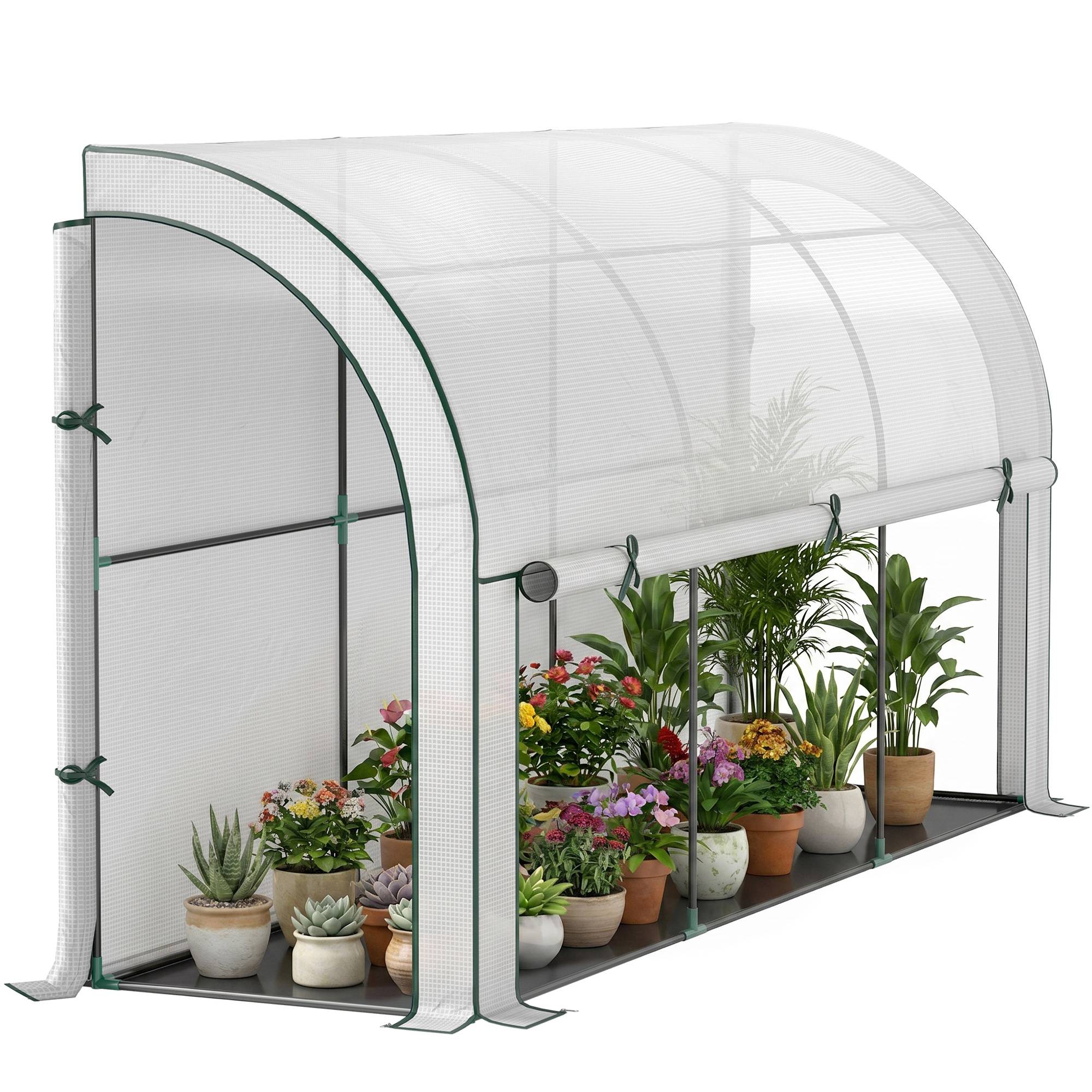 Serre murale blanche 300x80x157cm, abri protecteur en plastique pour plantes et fleurs