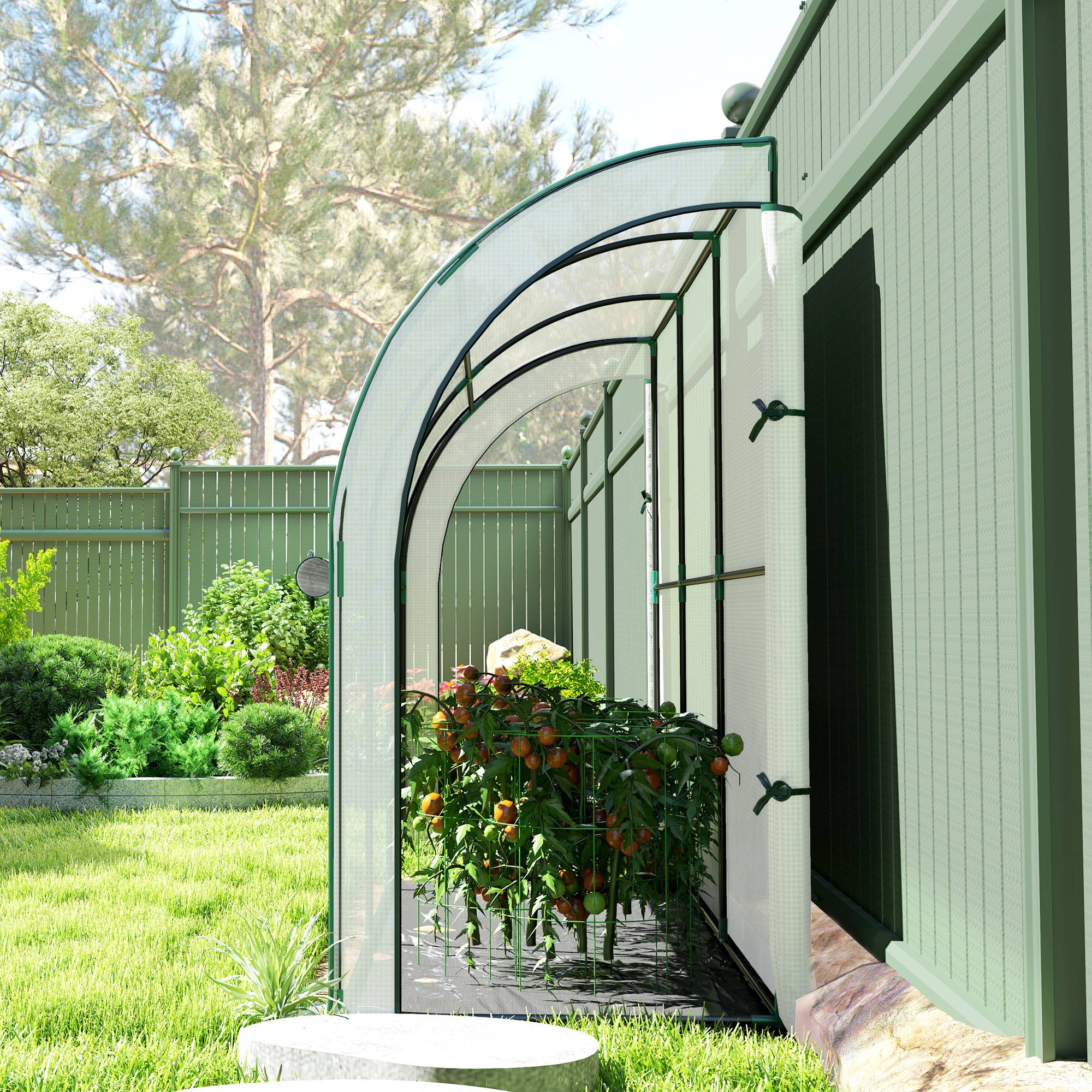 Serre murale blanche 300x80x157cm, abri protecteur en plastique pour plantes et fleurs - Image 4