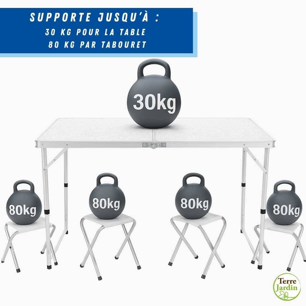 Table de camping avec 4 tabourets