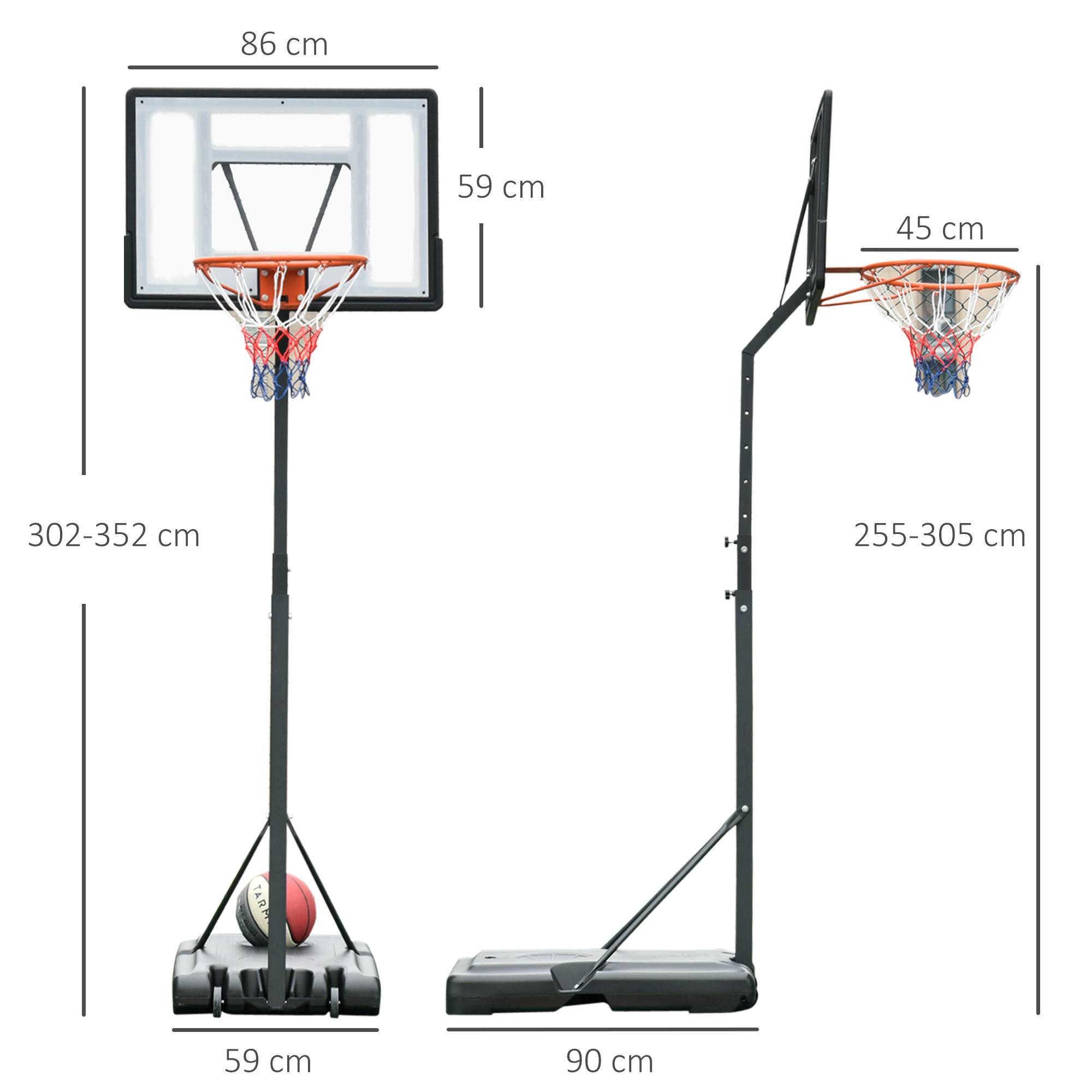 ComfortXL - Panier de basket sur pied acier PE PVC noir hauteur 255-305 cm base lestable à roulettes intérieur extérieur - Image 3