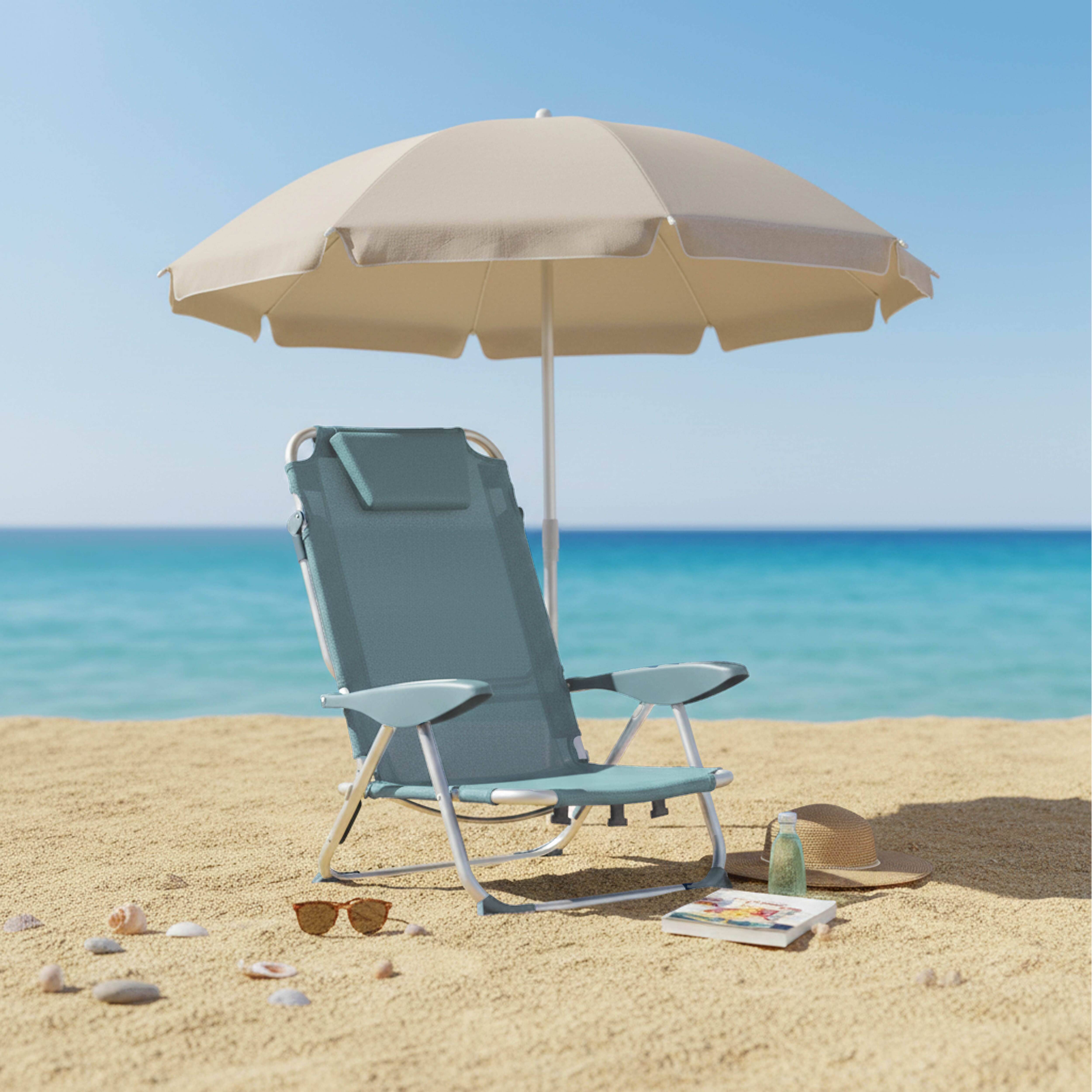 Oviala - Fauteuil clic clac des plages en polyester bleu ciel Clic Clac des plages - Oviala - Image 2