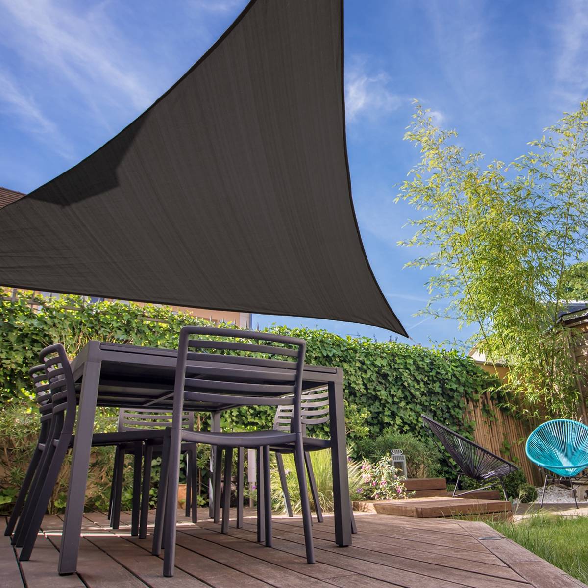 Voile d'ombrage protection UV solaire toile parasol traigulaire 3,6 m anthracite - Image 9
