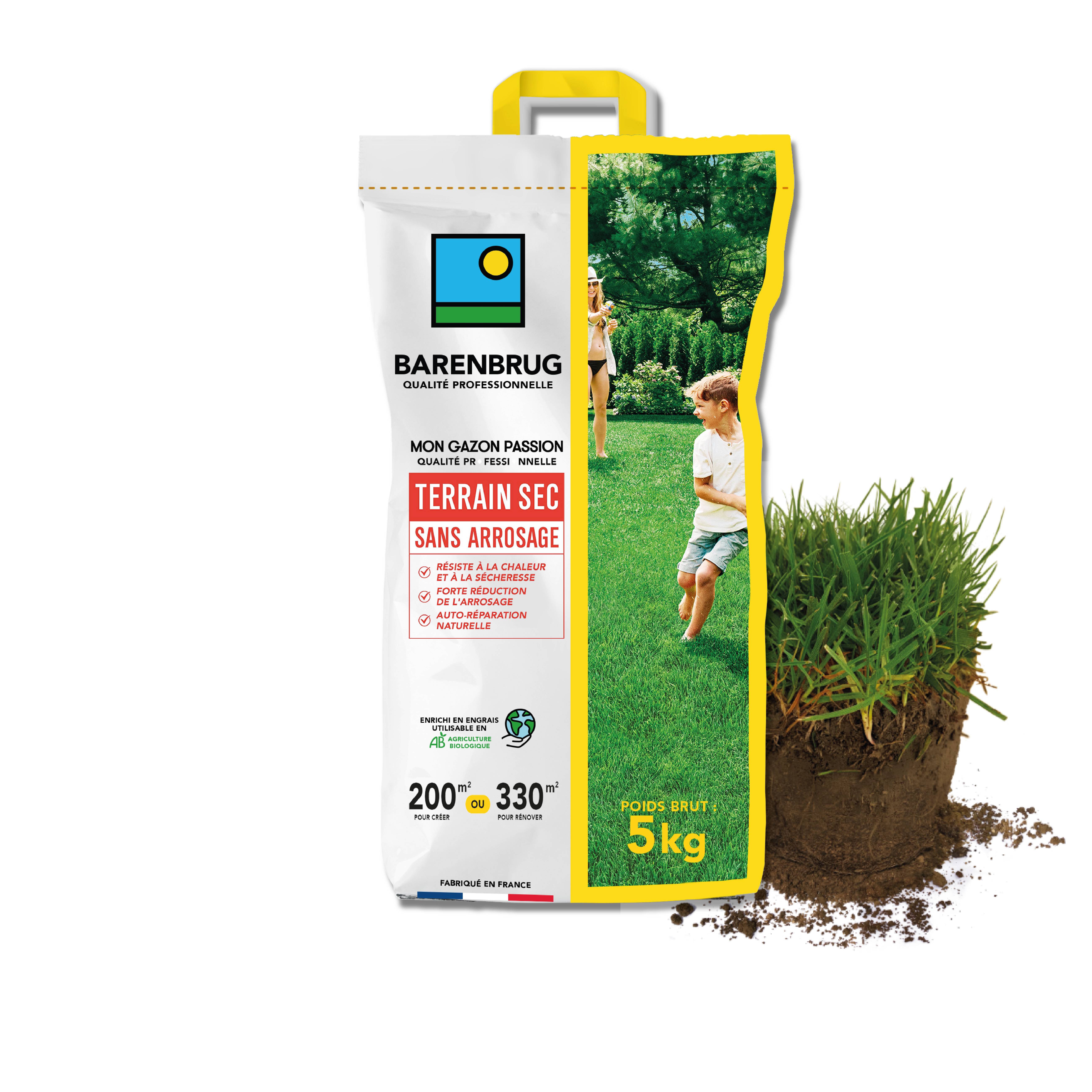 Barenbrug - Gazon Terrain Sec sans arrosage - Résiste à la Chaleur et à la Sécheresse - Forte Réduction de l'Arrosage - Autoréparation Naturelle - 5KG - BARENBRUG - Image 1