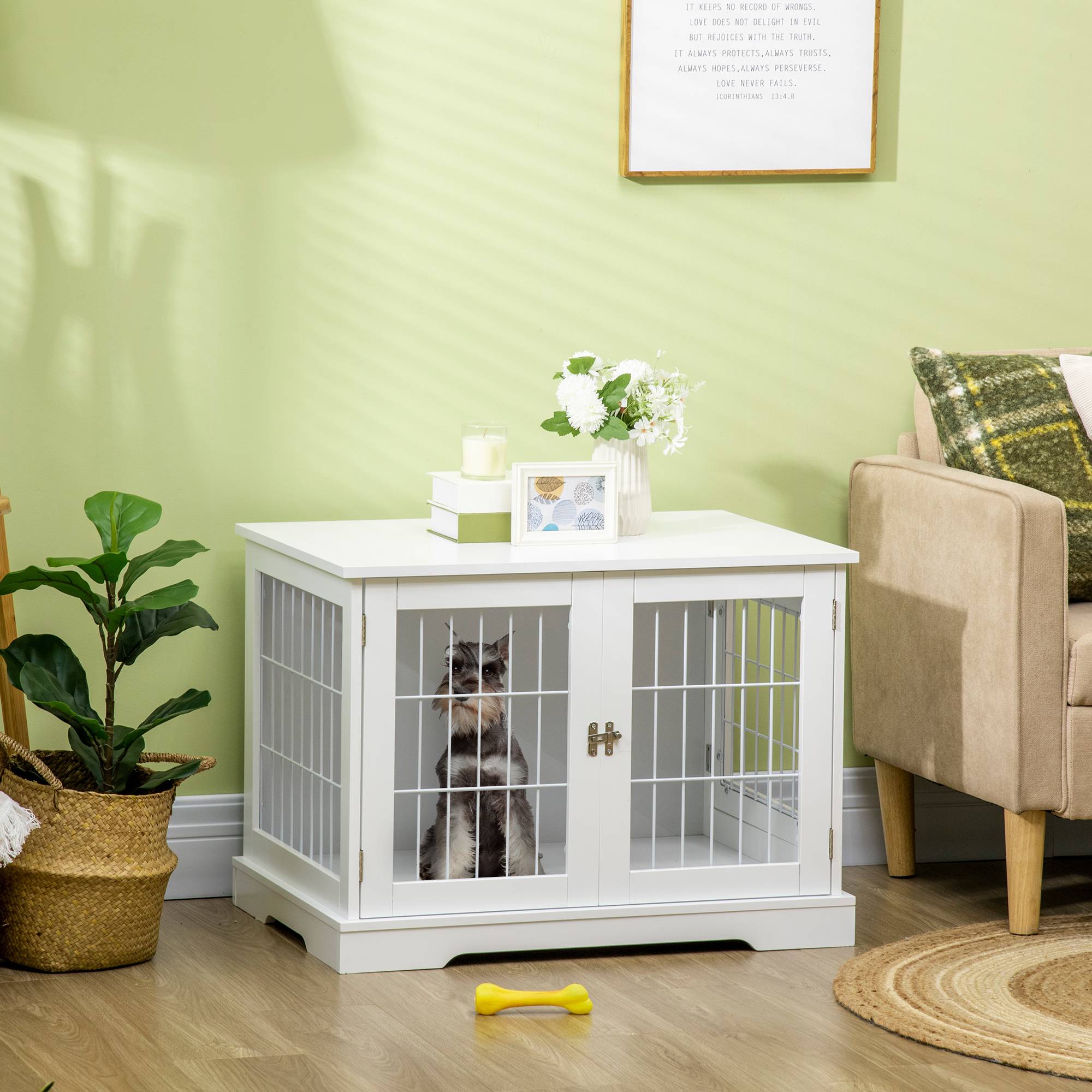 Sans Marque - Cage pour chien animaux 2 en 1 table d'appoint meuble cage chien intérieur avec 2 portes verrouillables - dim. 76L x 54.5l x 56H cm - Métal et MDF - Image 3