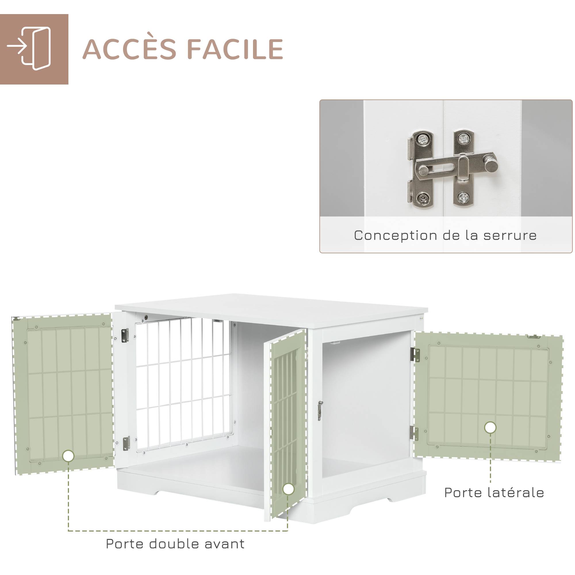 Sans Marque - Cage pour chien animaux 2 en 1 table d'appoint meuble cage chien intérieur avec 2 portes verrouillables - dim. 76L x 54.5l x 56H cm - Métal et MDF - Image 7