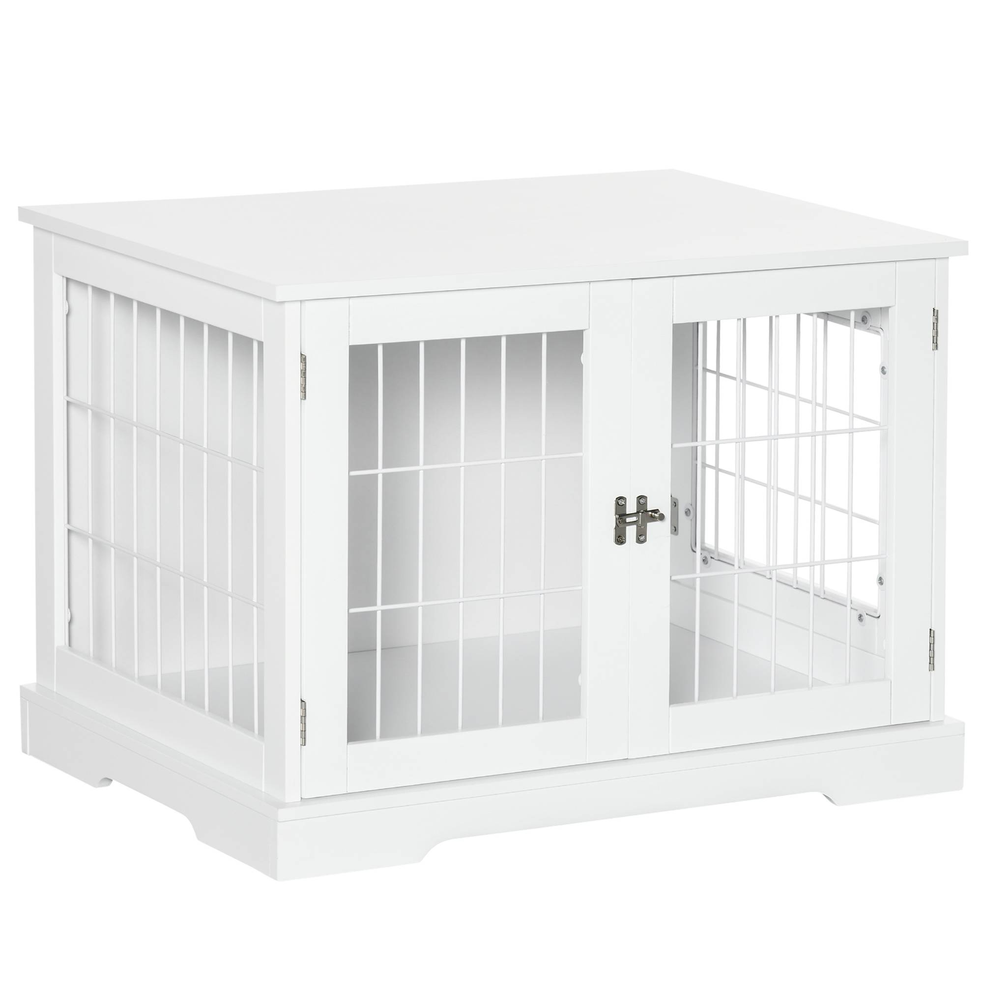 Sans Marque - Cage pour chien animaux 2 en 1 table d'appoint meuble cage chien intérieur avec 2 portes verrouillables - dim. 76L x 54.5l x 56H cm - Métal et MDF - Image 2