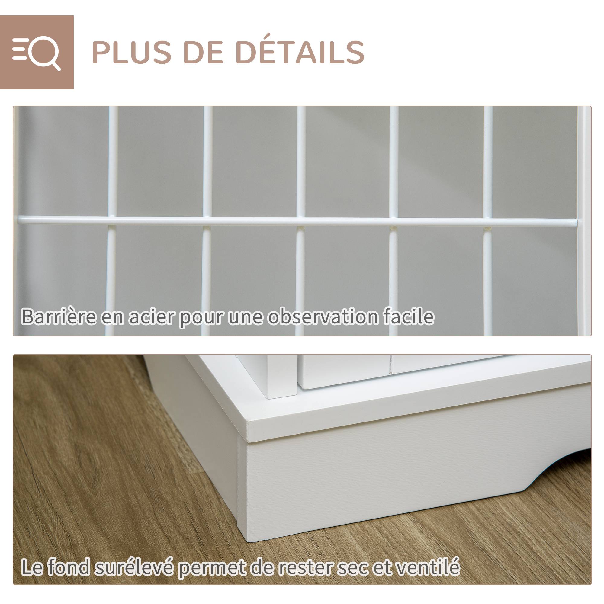 Sans Marque - Cage pour chien animaux 2 en 1 table d'appoint meuble cage chien intérieur avec 2 portes verrouillables - dim. 76L x 54.5l x 56H cm - Métal et MDF - Image 8