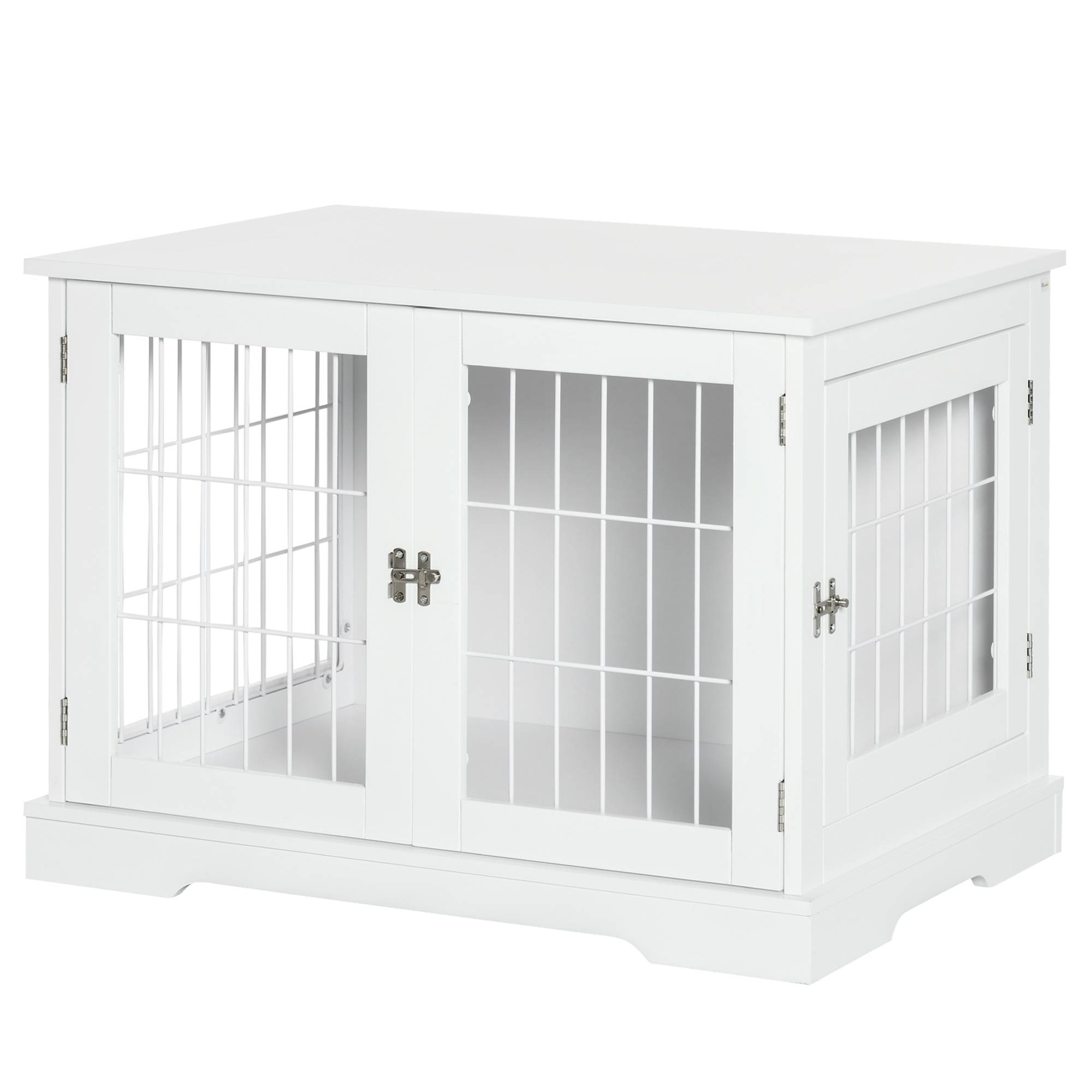 Sans Marque - Cage pour chien animaux 2 en 1 table d'appoint meuble cage chien intérieur avec 2 portes verrouillables - dim. 76L x 54.5l x 56H cm - Métal et MDF - Image 1