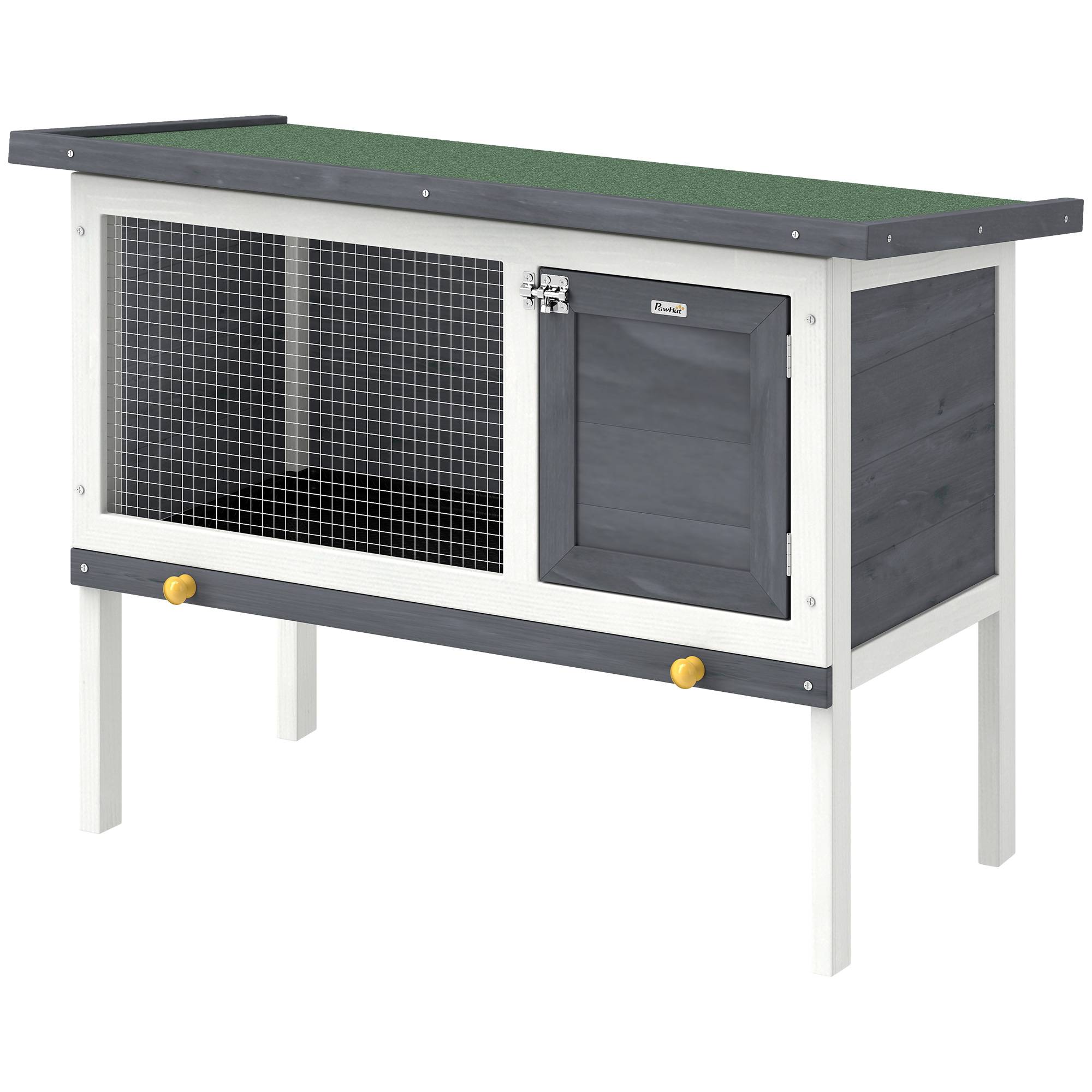 Sans Marque - Clapier lapin extérieur bois toit ouvrant asphalté plateau coulissant design surélevé 90x45x65 cm gris - Image 2