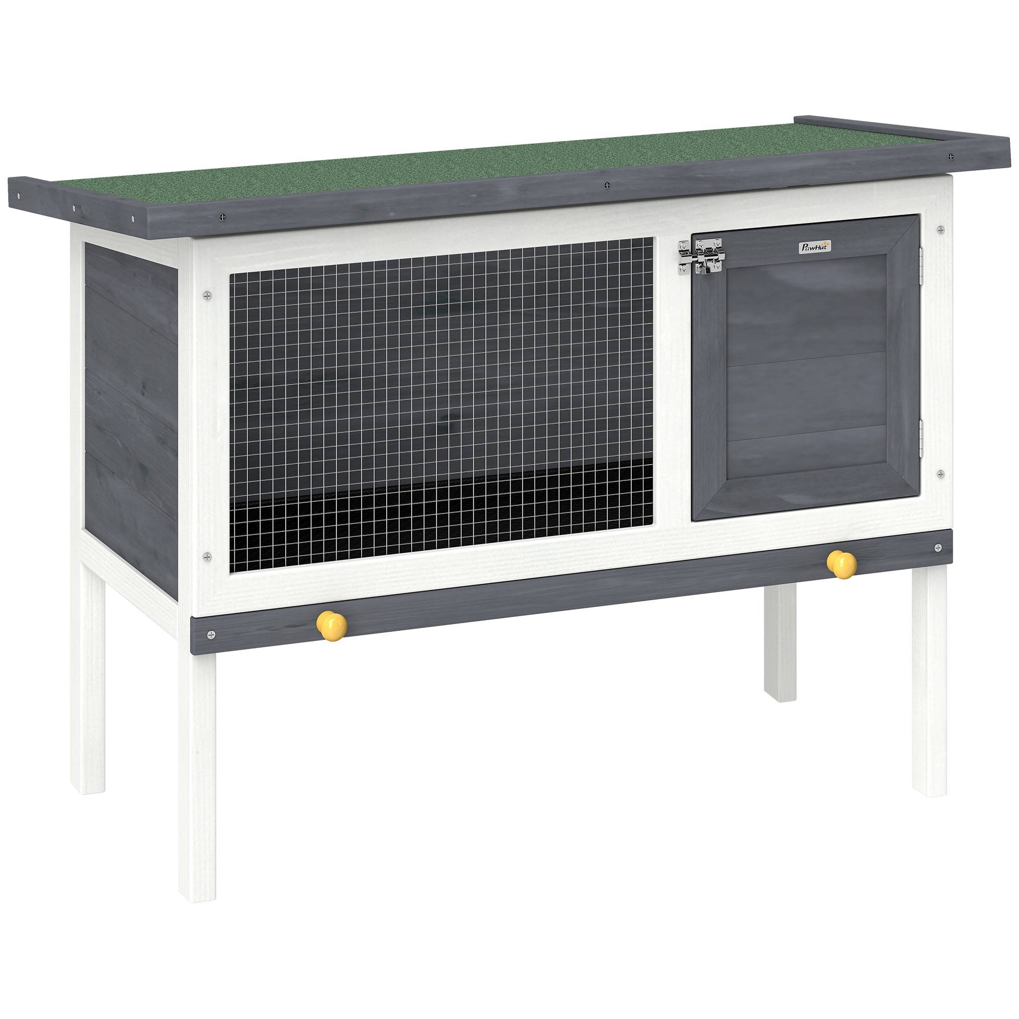 Sans Marque - Clapier lapin extérieur bois toit ouvrant asphalté plateau coulissant design surélevé 90x45x65 cm gris - Image 1