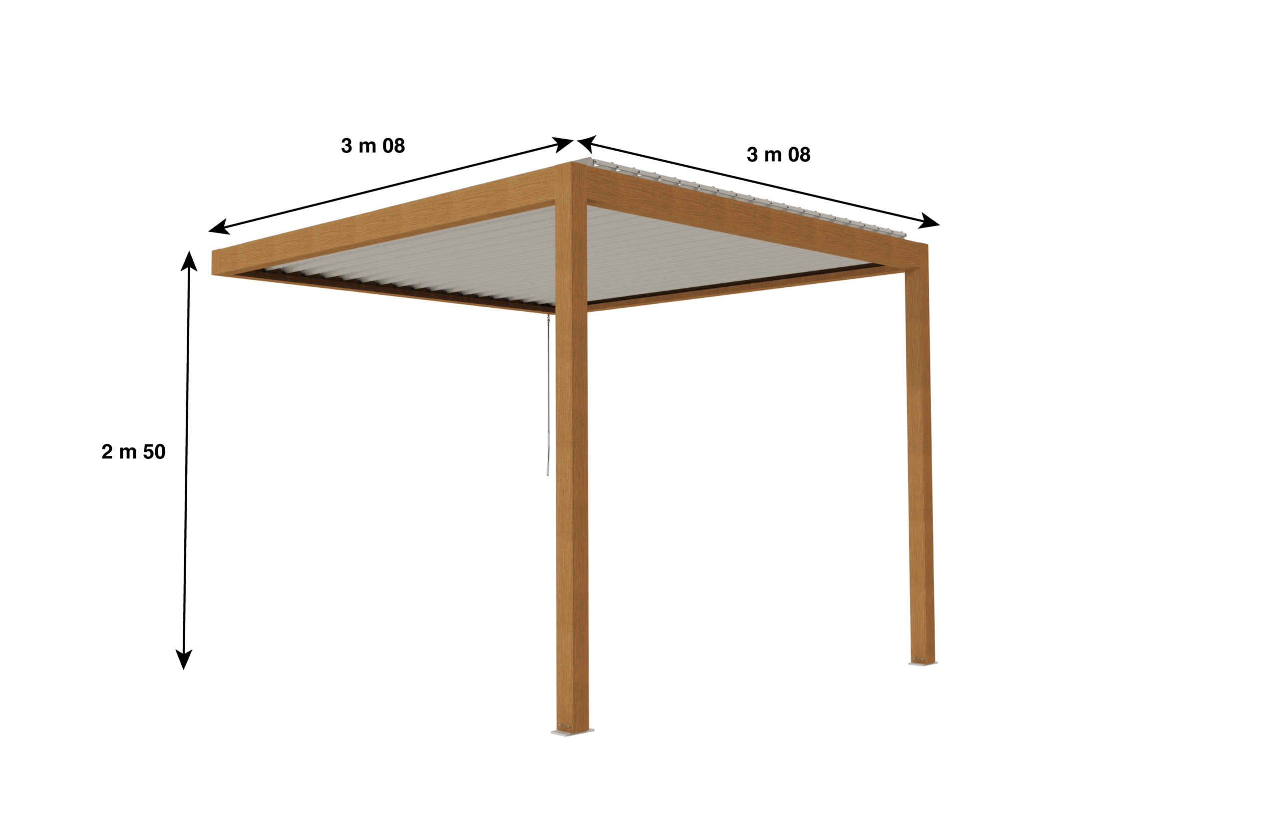 Pergola Bioclimatique Aluminium Adossée Aspect Bois 3x3 Manuelle S ORIAL France - Image 2