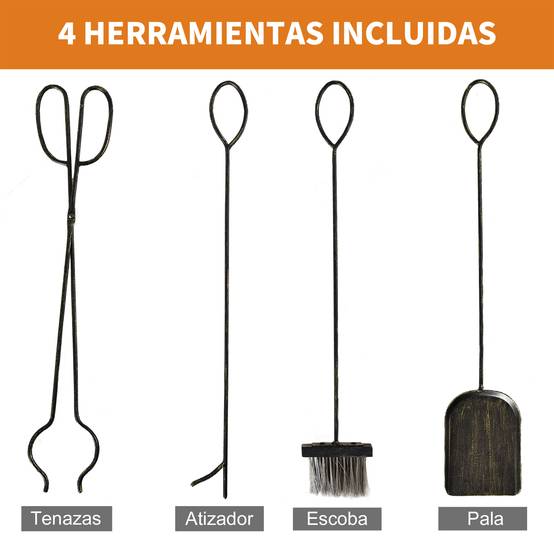 Porte-bûches en métal avec 4 outils et poignées pour une utilisation intérieure et extérieure, 51,5 x 33 x 77 cm, noir et or - Image 7