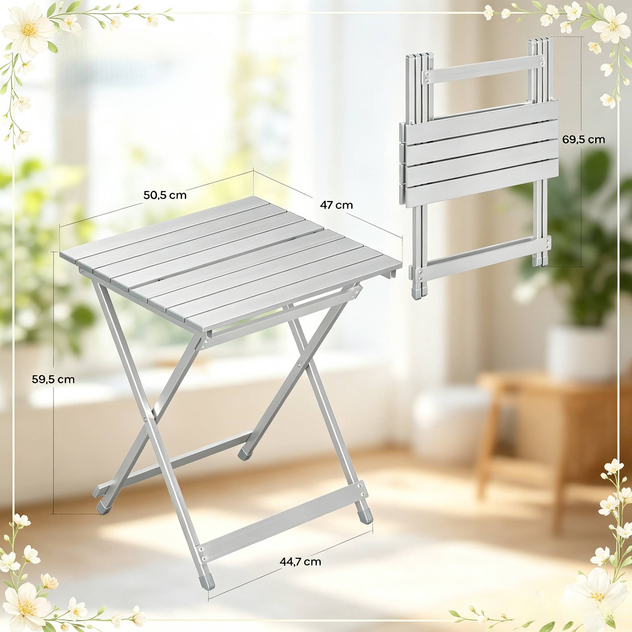 Table pliante aluminium jardin balcon camping ultralégère argent 50,5x47x59,5cm - ComfortXL Outdoor Living - Image 3
