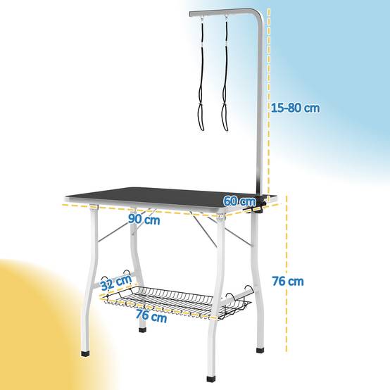 ComfortXL - Table de toilettage chien acier et caoutchouc noir 90 x 60 x 76 cm pliable avec bras réglable et rangement - Image 3
